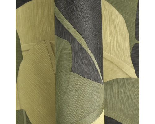 Behang met grafisch patroon in groene en grijze tinten