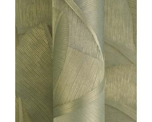 Vliesbehang met gestructureerd bladerenpatroon en metallic effect.