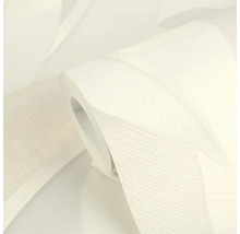 Wit gestructureerd vliesbehang met waaiervormig patroon op een rol.