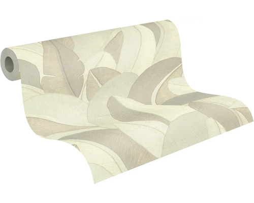 Vliesbehang met groot bladerenpatroon en structuur, behangrol