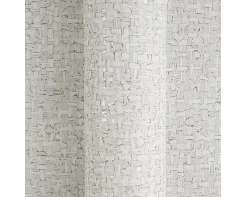 Behang met grove weefselstructuur en mandvlechtwerk-look op een rol.