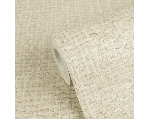 Vliesbehang met een gestructureerd vlechtpatroon in de kleur beige.