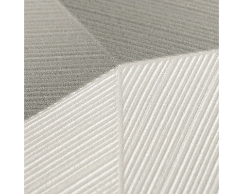 Close-up van gestructureerd vliesbehang met een geometrisch patroon van lijnen en een ribbelstructuur.