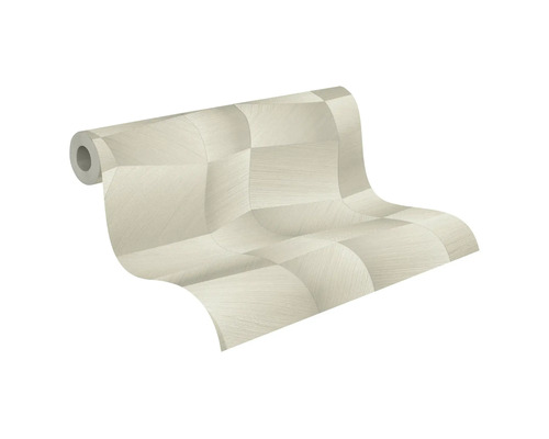 Vliesbehang met geometrisch 3D-patroon in beige met fijne structuur.