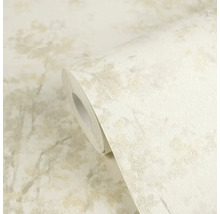 Gestructureerd vliesbehang met abstract metallic patroon in crème en beige.