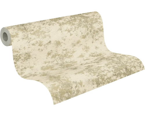 Vliesbehang met abstract boom- en natuurpatroon, gedeeltelijk uitgerold.