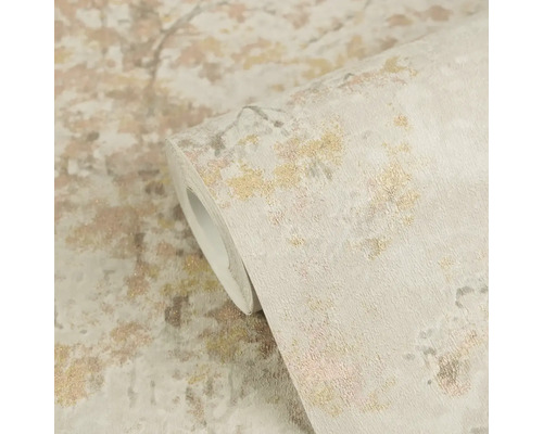 Vliesbehang in abstracte steenlook met metallic glans, gestructureerd oppervlak, rol.