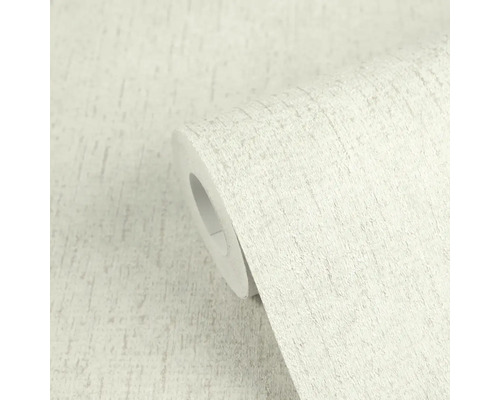 Licht gestructureerd behang op rol met verticaal lijnenpatroon voor wandbekleding binnenshuis.