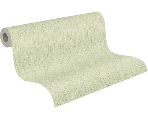 Lichtgroen vliesbehang op rol met een fijne verticale strepenstructuur