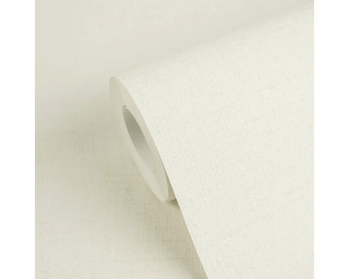 Vliesbehang met fijne linnenstructuur in crème, rol.
