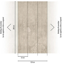 Behangpatroon met bosmotief en maataanduidingen