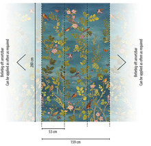 Behangwand met vogel- en plantenmotief, afmetingen 280 x 159 cm