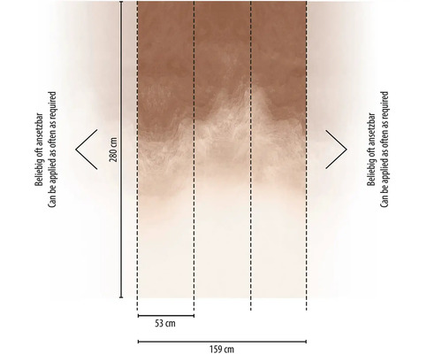 Afmetingen van een vliesbehang: 280 cm hoog, 159 cm breed