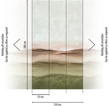 Behang met landschapsmotief en maataanduidingen