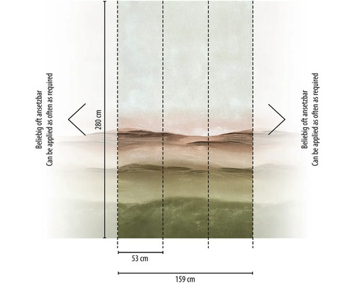 Behang met landschapsmotief en maataanduidingen