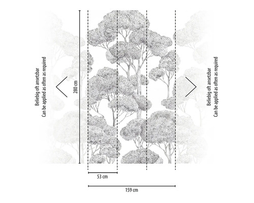 Behang met bosmotief en maatvoering