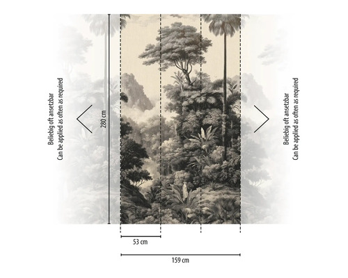 Fotobehang met jungle motief en maatvoering.