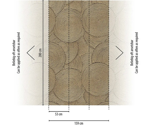 Behang met cirkelpatroon en afmetingen