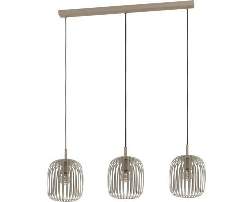 Hanglamp met drie lampen en lampenkappen in kooilook