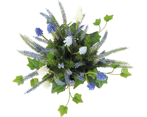 Bloemstuk met diverse kunstbloemen en bladeren