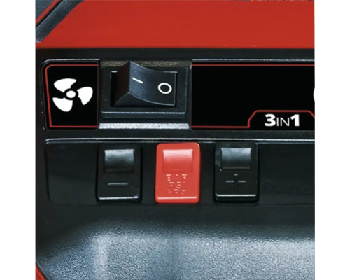 Close-up van de bedieningselementen van een 3-in-1 apparaat met schakelaars en symbolen