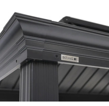 Detail van een paviljoen met SOJAG logo.