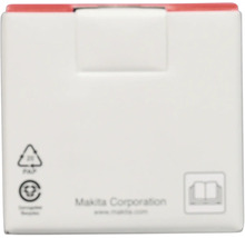 Makita Corporation Logo, symbolen voor papierrecycling en instructie voor het lezen van de handleiding op een verpakking.