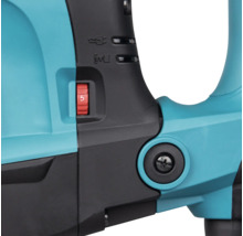 Detail van een stelwiel voor de snelheid op een elektrisch gereedschap met indicatielampjes voor voeding en onderhoud.