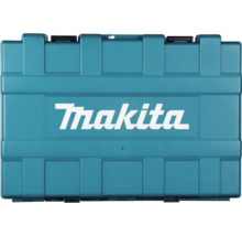 Turquoise Makita gereedschapskoffer van kunststof met Makita logo op het deksel.