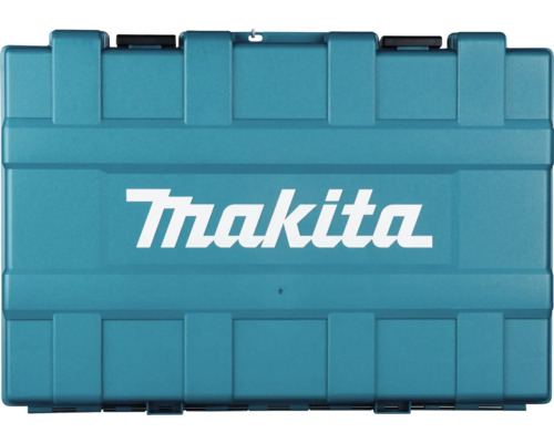 Turquoise Makita gereedschapskoffer van kunststof met Makita logo op het deksel.