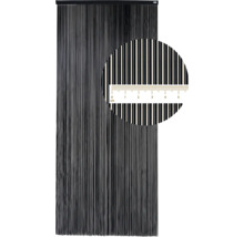 Zwart draadgordijn met close-up van de draden en een meetlat.