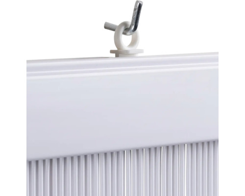 Gedetailleerd aanzicht van een lamellengordijn met ophanging