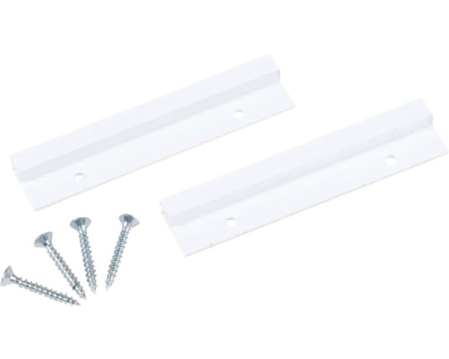 Twee witte kunststof montagerails met vier schroeven