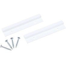 Twee witte ophangrails met vier schroeven