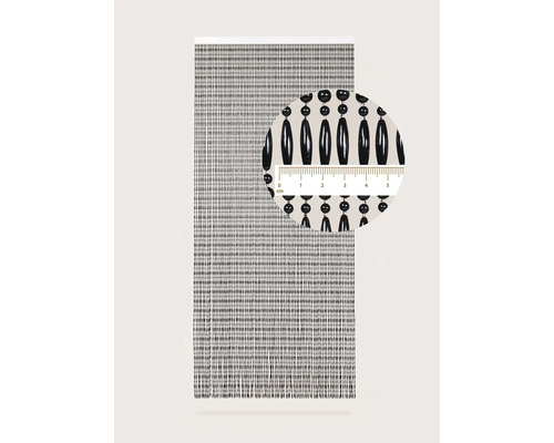 Parel gordijn met detailopname en meetschaal in centimeters