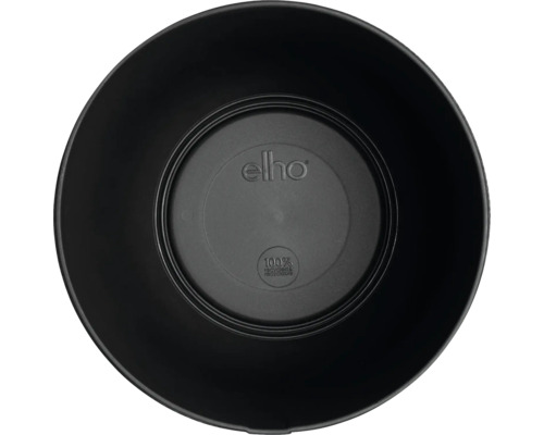 Zwarte plastic bloempot van bovenaf