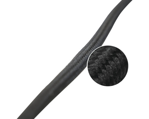 Zwarte textielkabel met close-up van de weefselstructuur