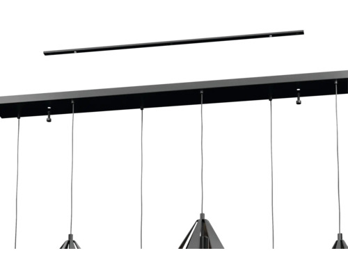 Hanglamp met meerdere lampen aan een lineaire ophanging