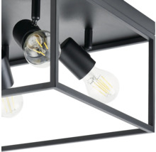 Plafondlamp met drie lampen in een geometrisch metalen frame