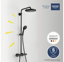 Zwarte douchekraan met hoofd- en handdouche van Grohe