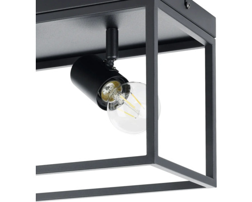 Plafondlamp met zwart frame en heldere gloeilamp