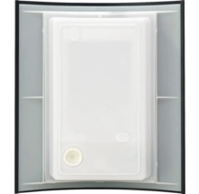 Binnenaanzicht van een spiegelkast met opbergvakken en een reservoir