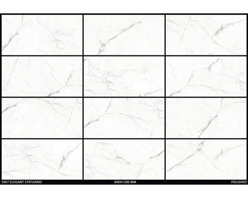 Gepolijste tegels met marmerlook, formaat 600x1200 mm