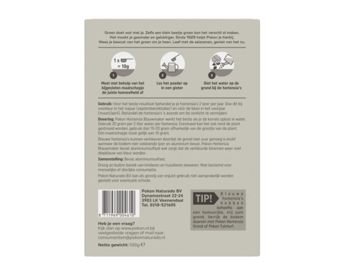 Instructies voor het gebruik van Pokon Hortensia Blauwmaker