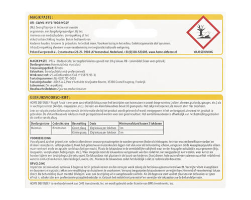 Informatie over Home Defense Magik Paste voor de bestrijding van huismuizen