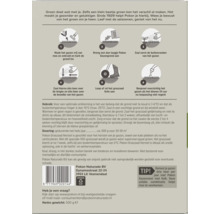 Achterkant Pokon Graszaad-verpakking met 6-stappenplan, gebruiksinstructies en dosering van circa 500 gram voor 20 tot 30 vierkante meter.