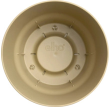 Binnenaanzicht van een ronde kunststof bloempot met drainagegaten en elho Logo.