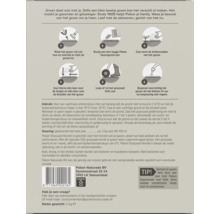 Achterzijde van de verpakking van Pokon Graszaad Herstel met een geïllustreerde zesstaps instructie, gebruiksaanwijzing en dosering.