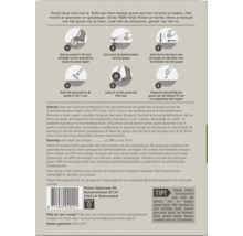 Achterzijde van een verpakking graszaad met een stapsgewijze instructie voor gazonaanleg, gebruiksaanwijzing en dosering.