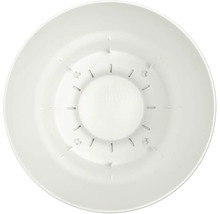 Binnenaanzicht van een ronde, witte Elho plantenpot van kunststof met drainagegleuven.